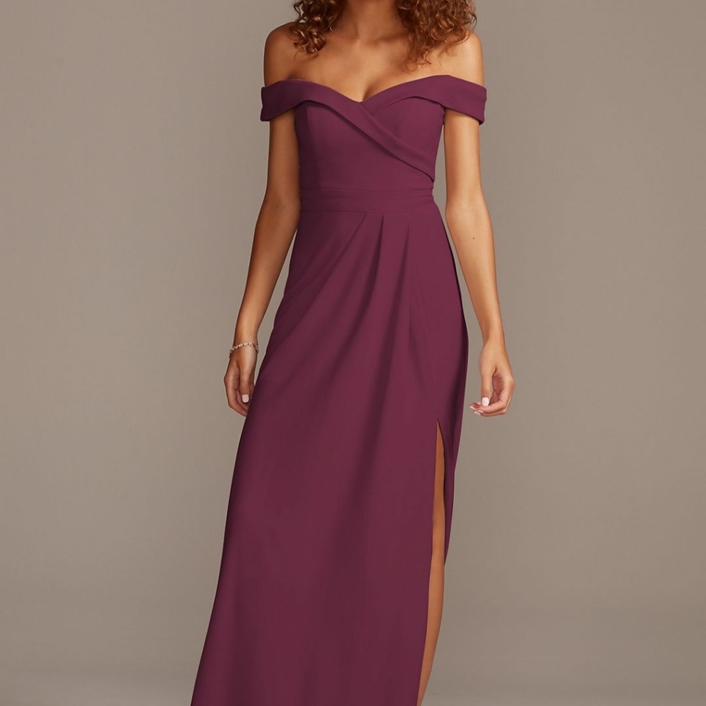 Long pleated off the shoulder dress